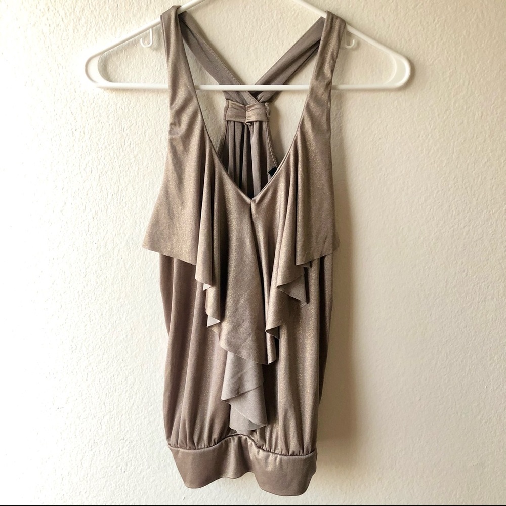 Forever 21 Gold Shimmer Tank Top Ruffles Blouse